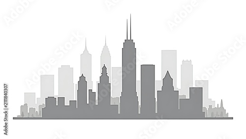 Modern City Skyline Silhouette with Tall Buildings and Skyscrapers.