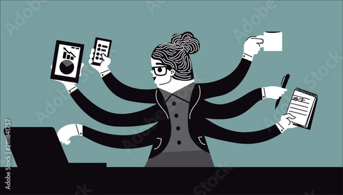 community manager multitasking with multiple devices