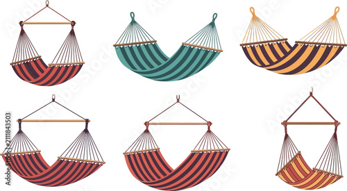 Cuadro en lienzo Collection of colorful hammocks and hammock chairs in various striped patterns p
