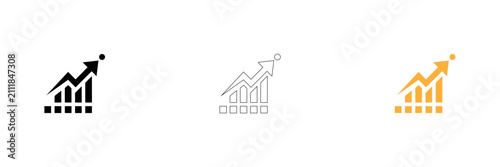 Growing business performance chart icons set isolated on transparent background, Vector