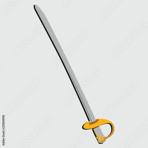 Canvastavla Vintage Pirate Cutlass Sword with Gold Hand Guard Vector Illustration