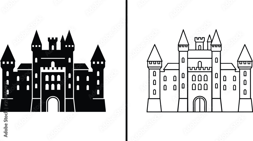 Fototapeta premium Castle with Towers and Windows in Two Different Styles