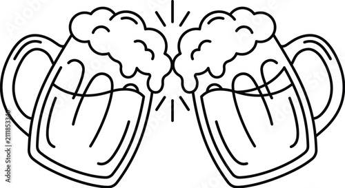 Vector illustration of two beer mugs clinking together symbolizing celebration, friendship, and social gatherings
