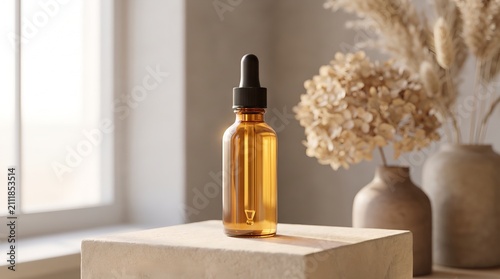 Serene Scene Featuring Amber Dropper Bottle