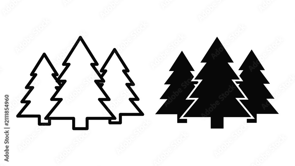 Fototapeta premium Set of pine tree icons, spruce forest symbols, vector illustration