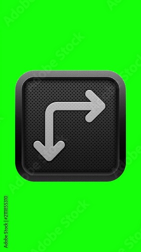 3D Arrow Turning Down and Right Icon on Green Screen Button