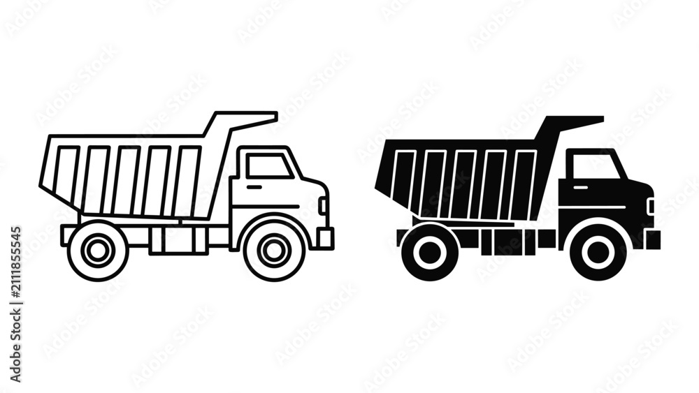 Fototapeta premium Dump truck icon set, heavy construction vehicle, vector illustration