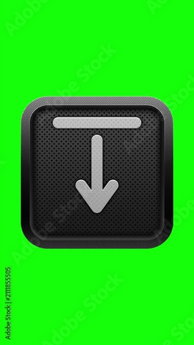 3D Arrow Pointing Down from Bar Icon on Green Screen Button