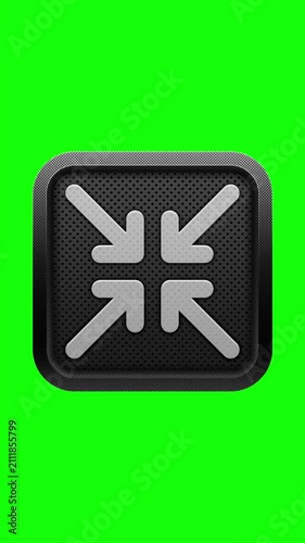 3D Inward Arrows Compress Icon on Green Screen Button