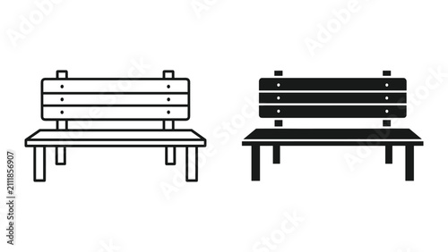 Park bench icon set, vector illustration of outdoor wooden seat, linear and solid style bench, simple furniture symbol isolated on white background