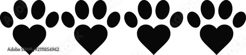 Cuadro en lienzo Vector illustration of animal paw prints with heart-shaped pads symbolizing love