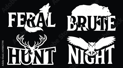 Εκτύπωση καμβά Wild animal silhouettes with bold typography including feral wolf, brute bear, h