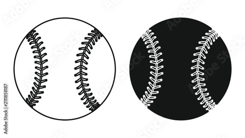 Принти на полотні Set of baseball balls, black and white vector illustration, sports equipment ico