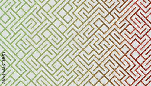 Maze pattern featuring intricate interconnected lines transitions through a gradient color scheme.
