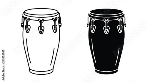 Canvastavla Conga drum vector icons set in outline and solid black glyph style afrocuban per