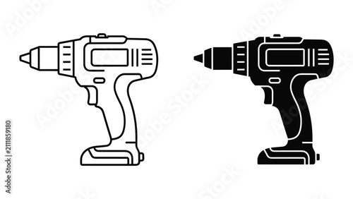 Obraz na plátne Set of cordless drill icons, outline and silhouette style, vector illustration o