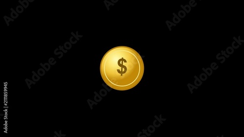 Gold dollar coin animation pulsating on black background for finance concepts.