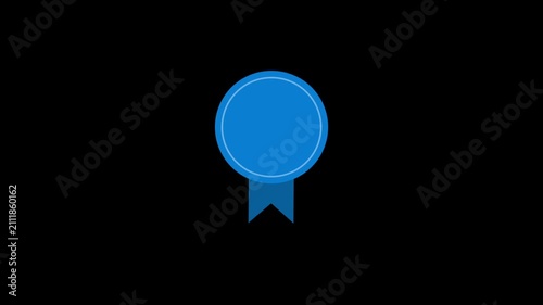 Blue badge ribbon icon for quality award trust on black background
