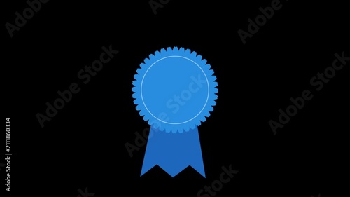 Blue Ribbon Award Badge Symbol Isolated on Black Background