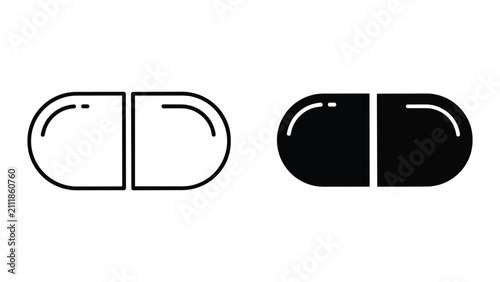 Bild auf Leinwand Set of capsule pill icons, medical drug vector illustration, outline and solid s