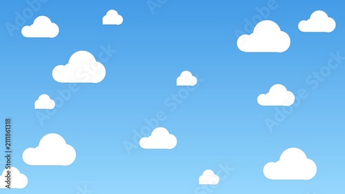 Flat vector animation of white clouds floating across a blue sky background