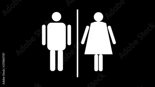 Man and woman restroom sign icons displayed against a black background