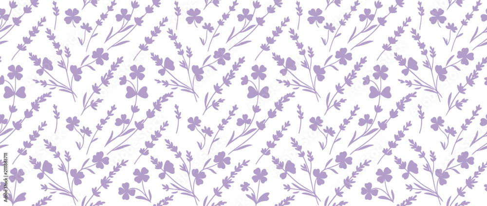 Fototapeta premium Seamless Pattern of Lavender Flowers and Floral Elements