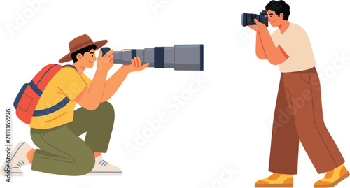 Fotografie Professional Photographers with Cameras, Photography Cartoon Vector Illustration