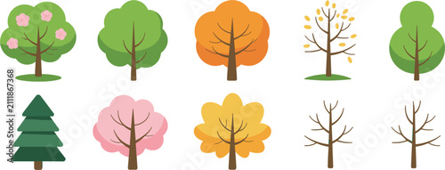 Colorful Tree Icon Set for All Seasons