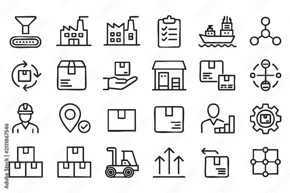 Fototapeta premium Logistics and Transportation Icon Collection for Ecommerce and Inventory Management