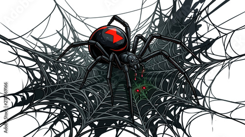 Foto A scary black widow spider with red eyes and hourglass marking sitting in a dark