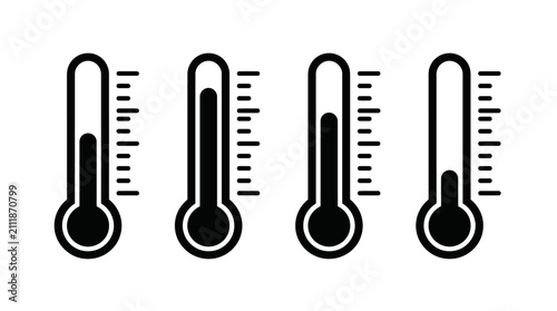 Black Vector Thermometers With Scale Markings On White Background