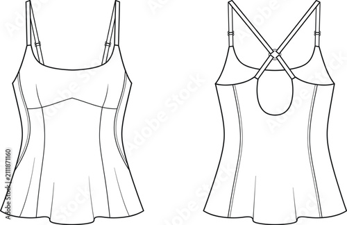 Obraz na plátne Womens athletic strappy camisole peplum top fashion flat sketch vector illustrat