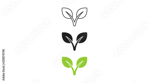 Foto Three sprouting leaves logo set in grayscale and lime green – minimalist plant g