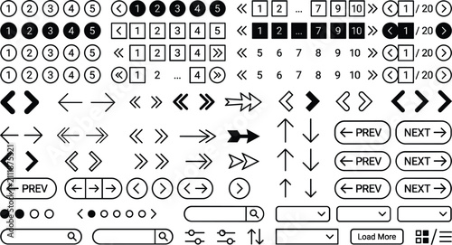 Canvastavla Website pagination numbers, navigation arrows, search bars, and user interface v