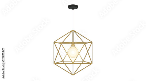 Foto Stylish geometric pendant light with a gold metal frame.