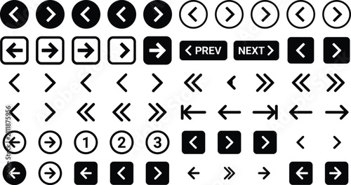 Bild auf Leinwand Black and white arrow icon set for website navigation, user interface design, an