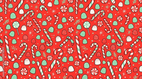 Retro Candy Christmas Gift Wrap Pattern, Seamless Candy Cane Peppermint
Design