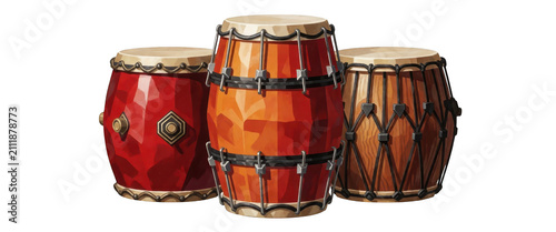 Three Colorful Djembe Drums Transparent Background
