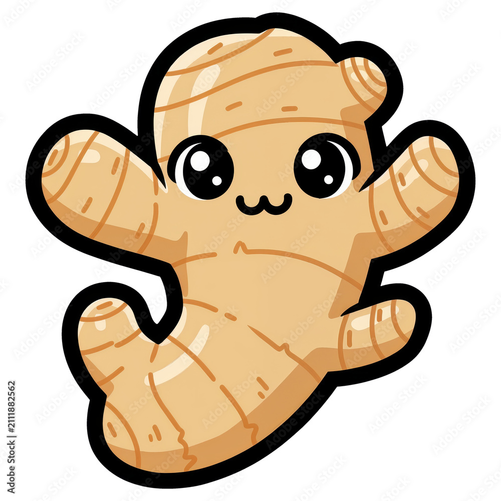 Naklejka premium Cute Kawaii Ginger Root Character Illustration