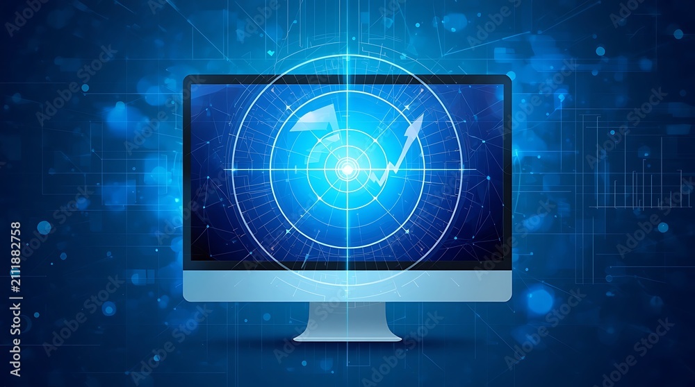 Fototapeta premium Computer Screen Displaying Futuristic Radar Interface Technology.