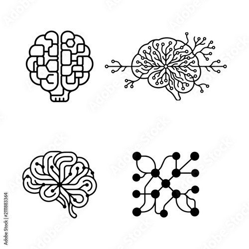 Digital Brain Network Vector Icon
