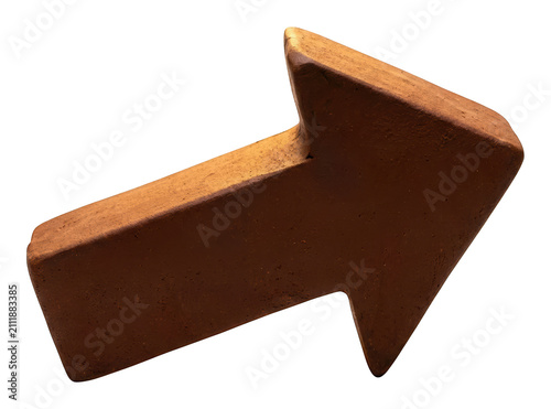 Bild auf Leinwand Textured brown stone arrow pointing diagonally upward as a 3D icon isolated tran