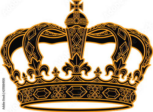 Photography Royal crown symbol with ornate orange detailing on white background