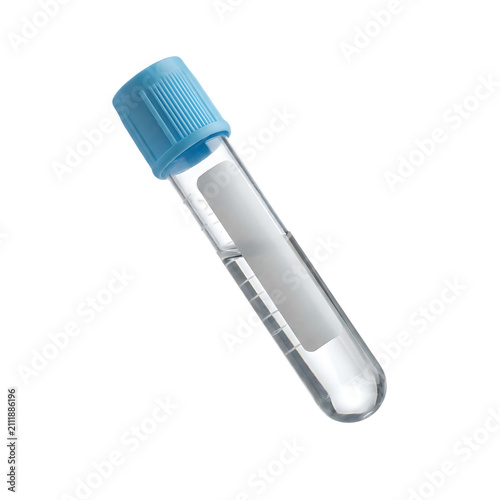 A Glass Test Tube with Blue Screw Cap Isolated on transparent Background. Test Tube mockup on white.