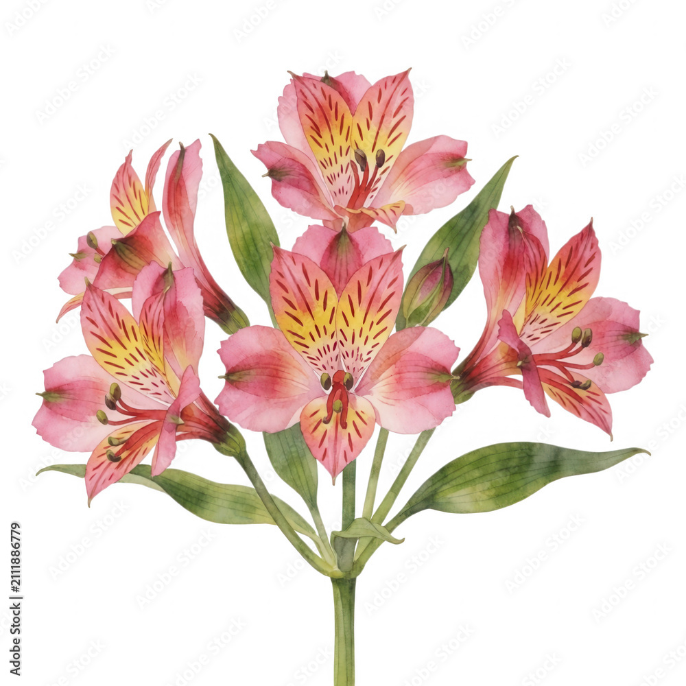 Obraz premium Pink Alstroemeria Flowers Isolated Transparent Background