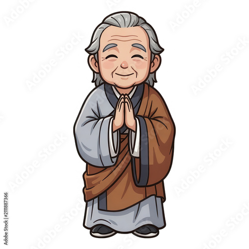 Smiling Elderly Monk Praying Transparent Background