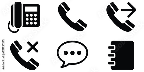Tableau sur toile Communication icon featuring contact, telephone handset, office equipment, business support, customer service, directory, call management, and communication graphics