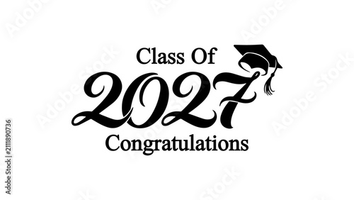 Class Of 2027 Congratulations Graduation Cap Calligraphy Typography Vector Design