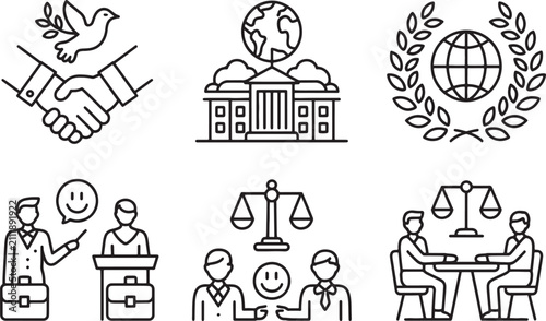 Canvastavla Set of icons representing diplomacy peace agreement and international cooperatio